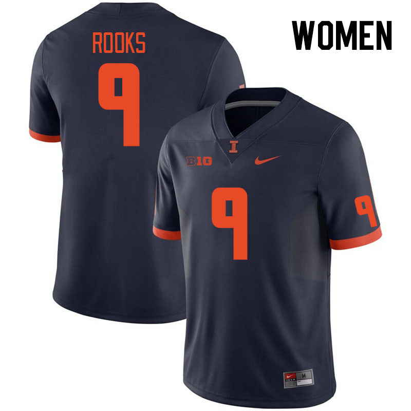 Women #9 Tyson Rooks Illinois Fighting Illini College Football Jerseys Stitched Sale-Navy